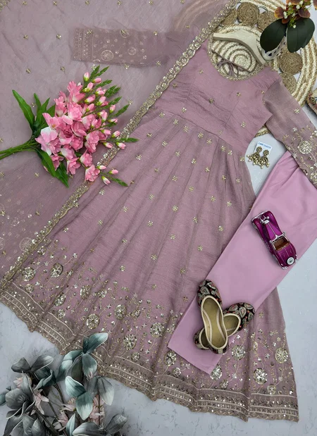 Ssc 722 Heavy Crunchy Silk Embroidery Work Gown With Pant Dupatta